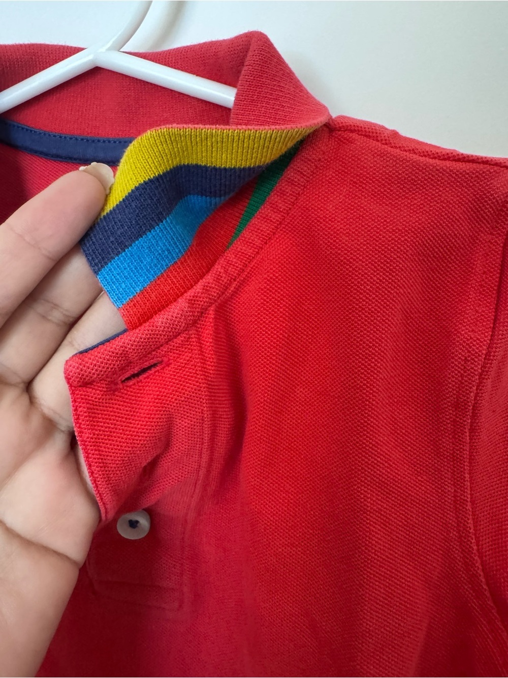 Boden Red Polo with rainbow Trim - Picture 3 of 6